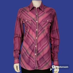 VTG CRUEL GIRL Purple Metallic Plaid Cowgirl Button Down Long Sleeve Shirt